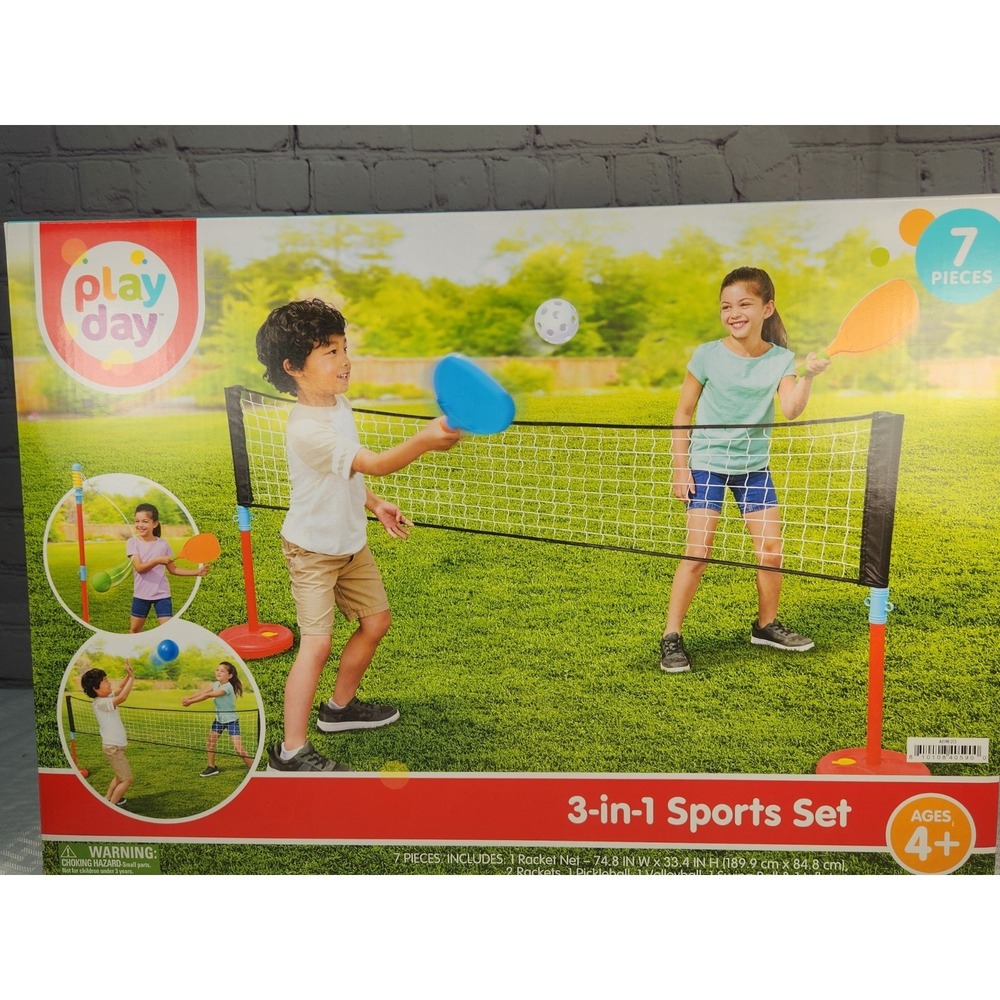 Play Day Kids 3 In 1 Sports Set - Pickleball, Volleyball & Swing Ball